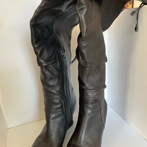 Franco Sarto Black Leather Knee-High Boots with tie back